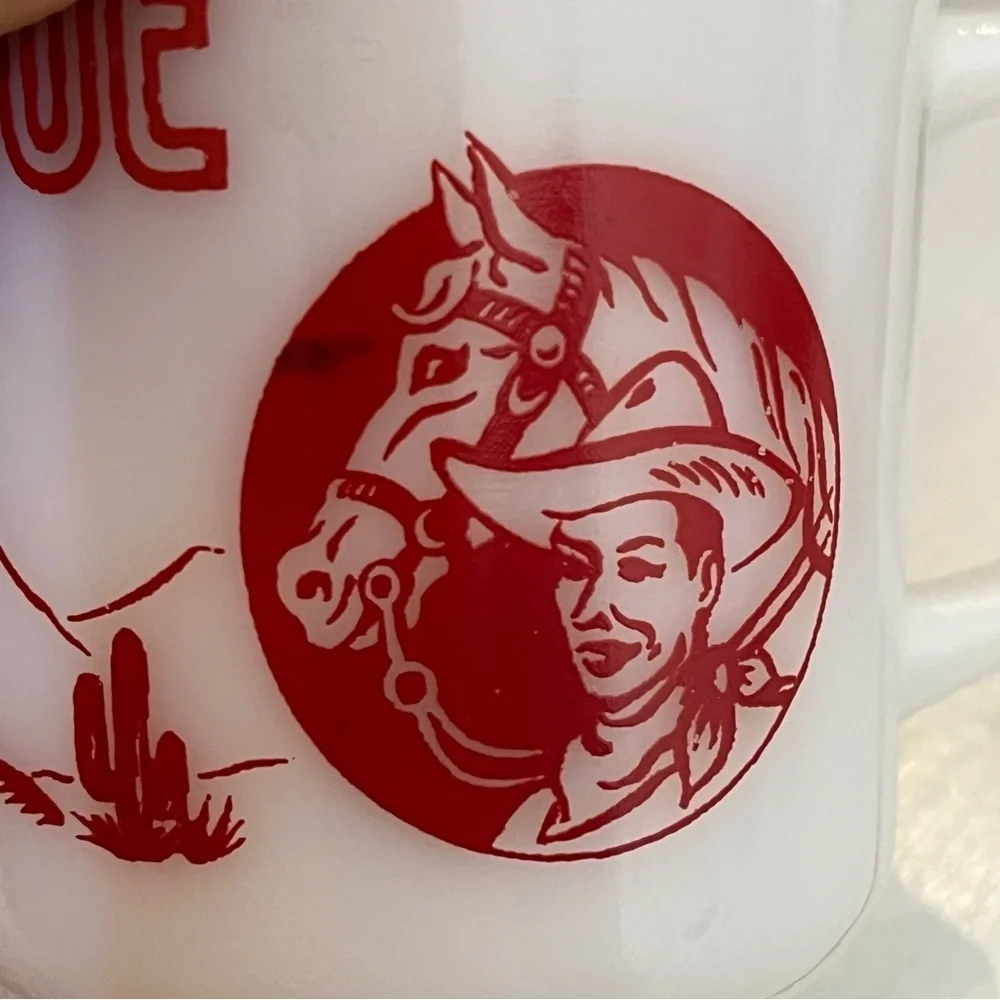 Vintage Ranger Joe Round Up Bowl and Mug Set Hazel Atlas Milk Glass 1950's Rare